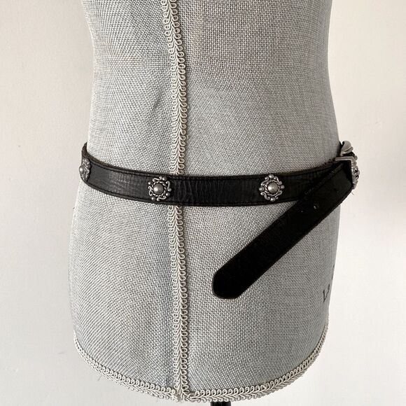 VTG Distressed Black Leather Belt Silver Buckle & Studs Accents Boho Moto main image 7